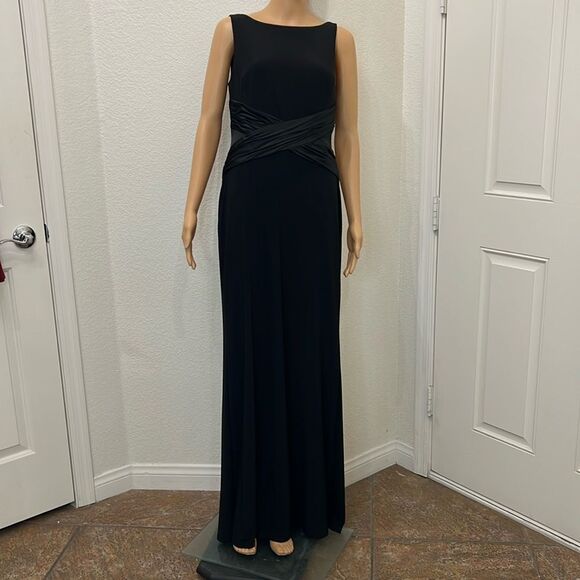 Lauren Ralph Lauren Woman’s Dress Black Sz 4 Boatneck Ruched Evening Cocktail - Picture 1 of 12